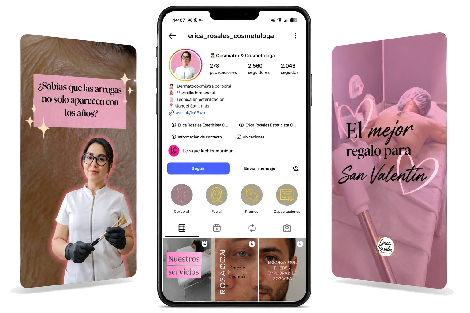 Contenido de redes sociales para Erika Cosmetóloga